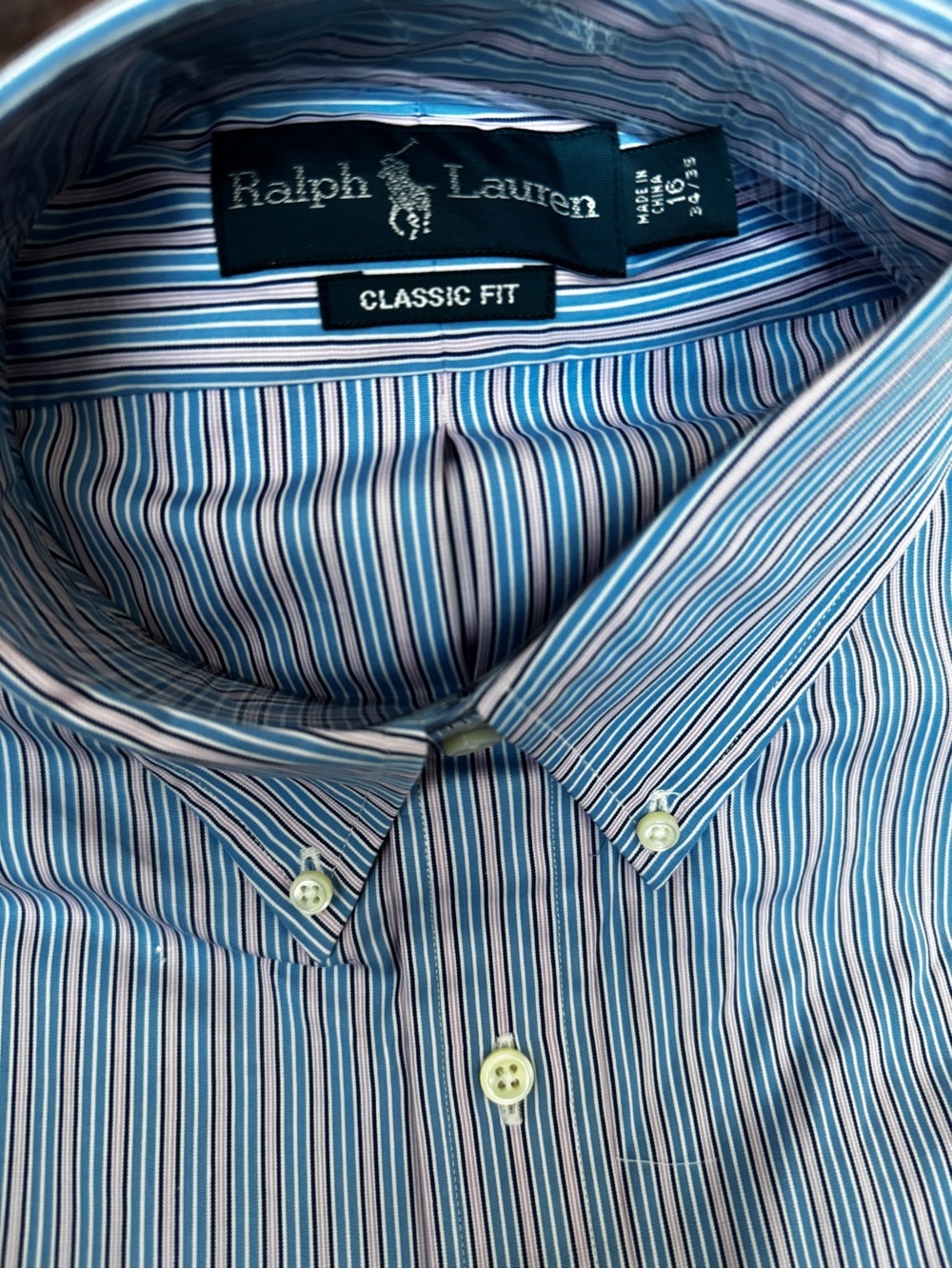 NEW NWT Size 16 34/35 Ralph Lauren Blue Pink Multi-Stripe Classic Dress Shirt - Picture 4 of 6